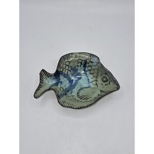 Hawaiian Red Clay Pottery Fish Dish Blue Green Glaze